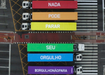 Rainbow: Ambev reuniu caminhões com as cores do Orgulho Gay na Av. Paulista