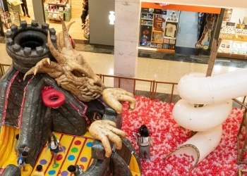 Entre fantasia e aventura, dragões gigantes transformam as férias no Taguatinga Shopping